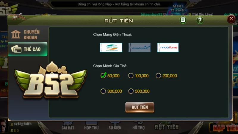 Các hình thức rút tiền tại B52 Club – Đa dạng và tiện dụng